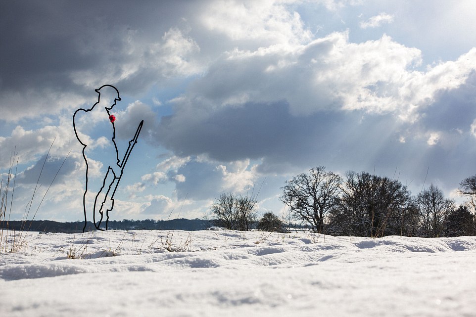 Caption "WW1 Tommies stand proud in the snowy Kent countryside as part of the launch of a new £15m fundraising campaign for armed forces and mental health charities. The campaign is called, There But Not There" / Credit: There But Not There Charity Location: Penhurst, Kent